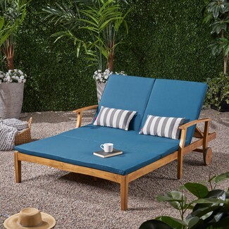 Double Chaise Lounge and Teal Cushions Double Chaise with Wheels