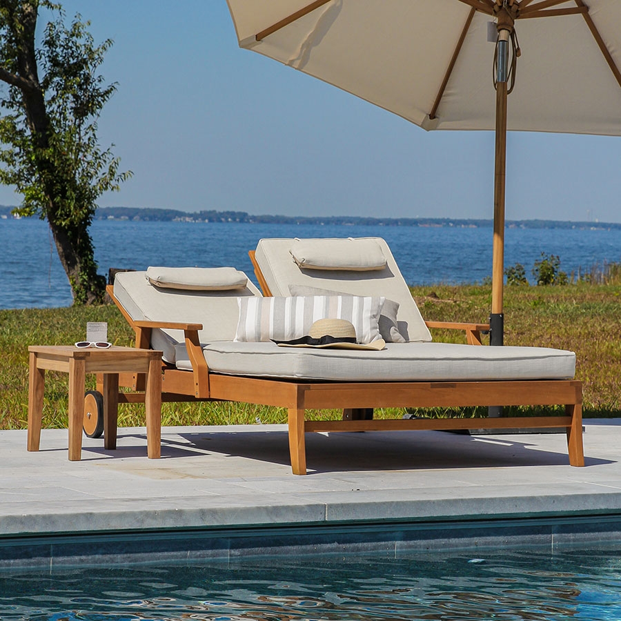 Double Chaise Lounge Built with Split Back Teak Patio Furniture
