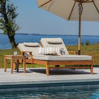 Double Chaise Lounge Built with Split Back Teak Patio Furniture