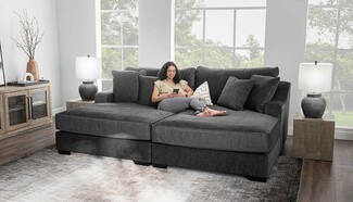 Double Chaise Lounge Featuring Extra Deep Seating Modern Media Sofa