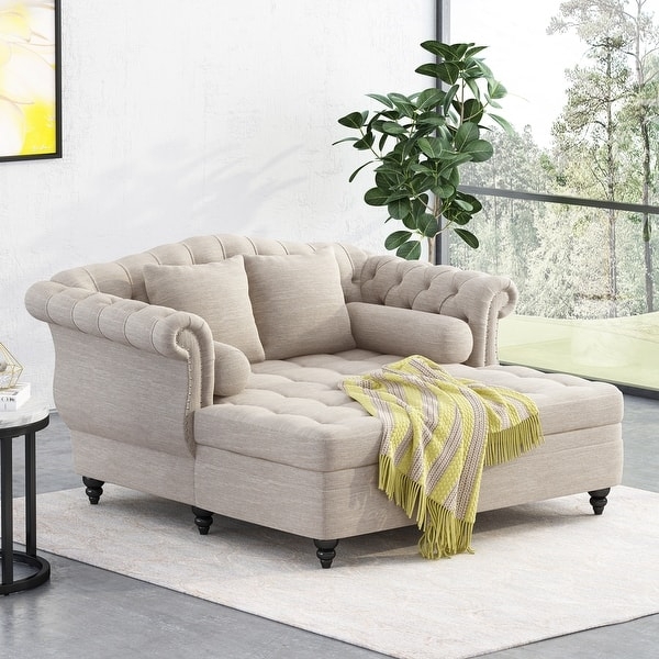 Double Chaise Lounge Including Deep Button Tufting Beige Daybed
