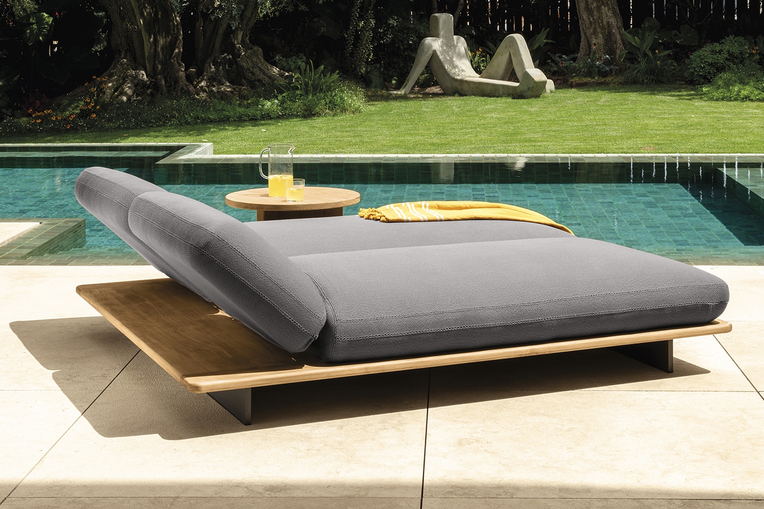 Double Chaise Lounge Offered with Extended Platform Poolside Daybed