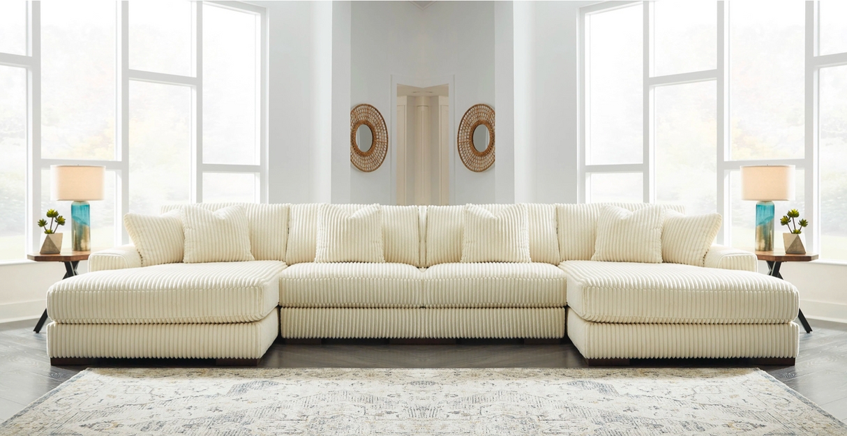 Double Chaise Sectional with Vertical Ribbing Ivory Sectional Sofa