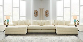 Double Chaise Sectional with Vertical Ribbing Ivory Sectional Sofa