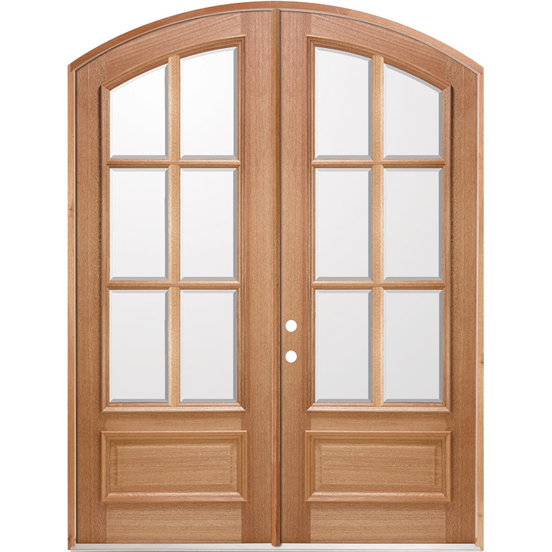 Double Entry Door Mahogany Wood Six-Lite Design