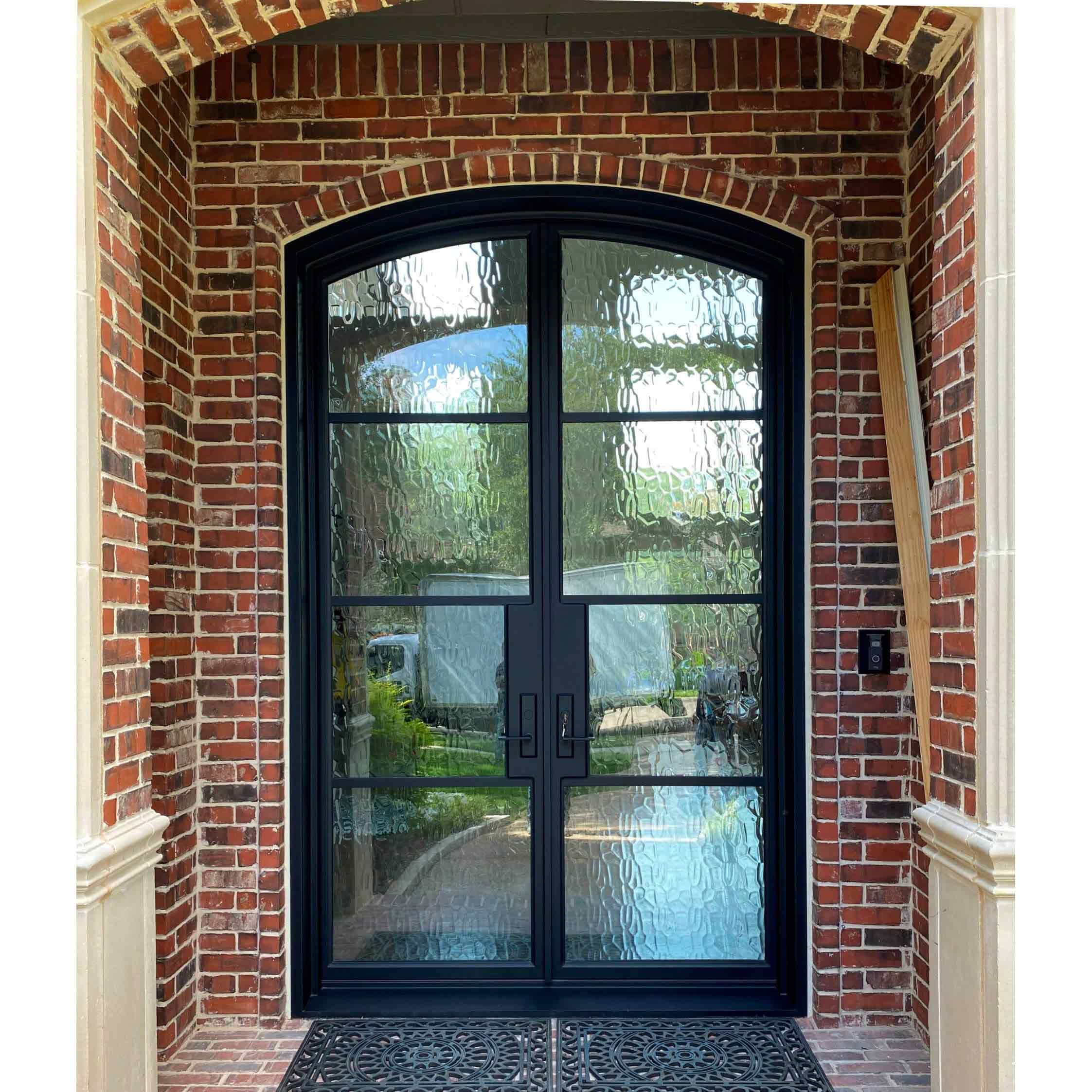 Double French Door Eyebrow Arch Rain Glass Iron