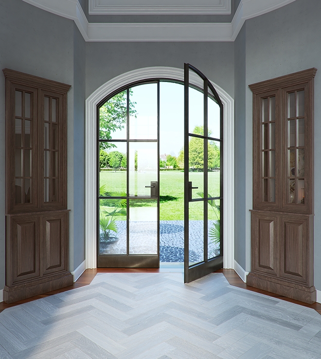 Double Glass Door 3x3 Grid Built-In Foyer Cabinet