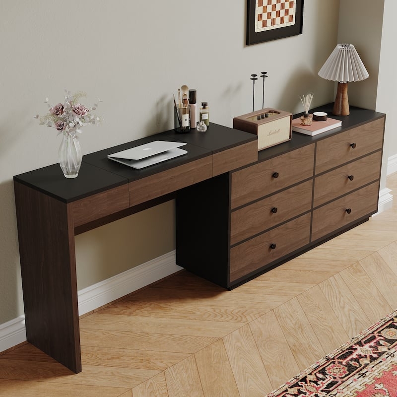 Dresser Desk Combo Expandable Top Dual Purpose Bedroom Storage