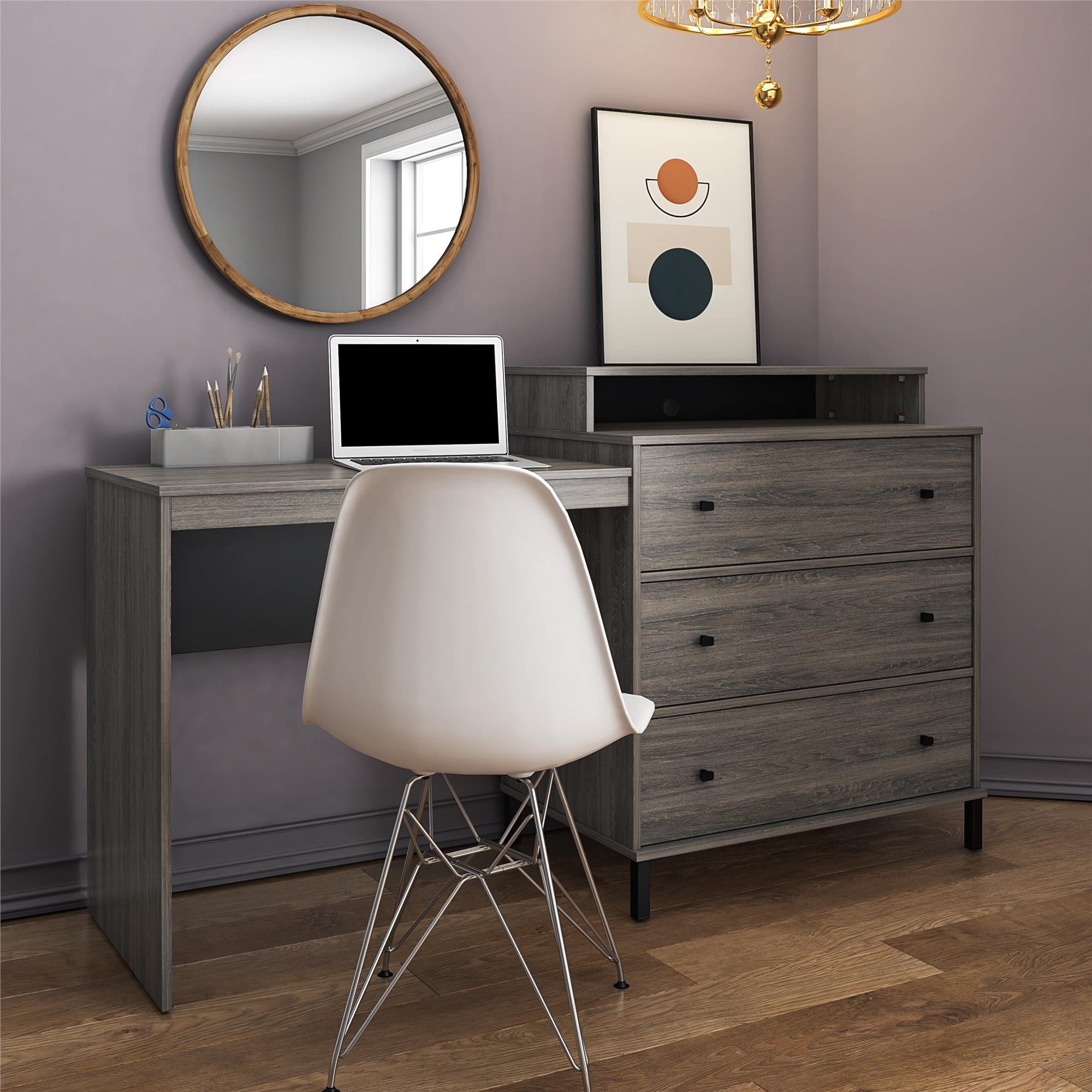 Dresser Desk Combo: Gray Oak Wireless Charger Gray Oak Desk