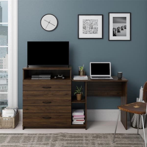 Dresser Desk Combo Integrated Surface Walnut Dresser Desk Combo