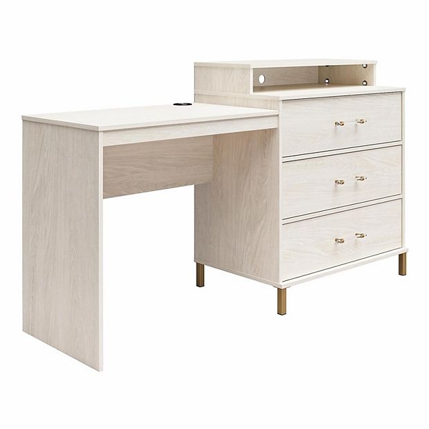 Dresser Desk Combo White Oak Hybrid Space Saving Bedroom Workstation