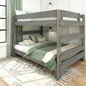 Driftwood Farmhouse Bunk Bed, Queen over Queen, Horizontal Slats