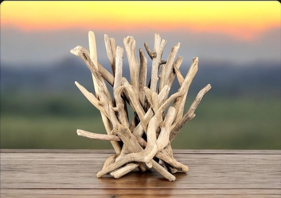 Driftwood Sculpture: Interlocking Branches Sun Bleached Wood Sculpture