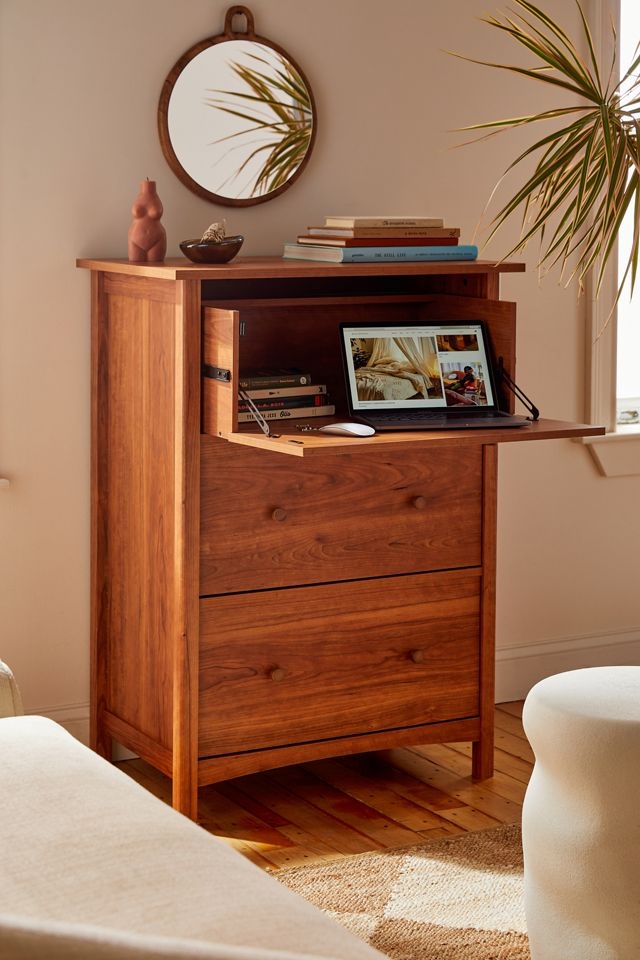 Drop-Front Dresser Desk: Mid-Century Modern Secretary Chest