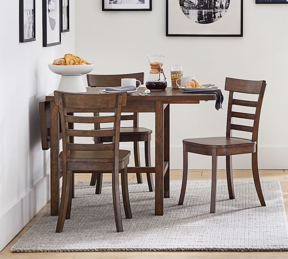 Drop Leaf Dining Table with Walnut Brown Ladder Back Dining Chairs