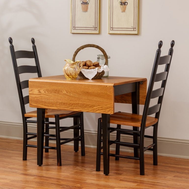 Drop Leaf Table Set with Two Tone Ladder Back Dining Chairs