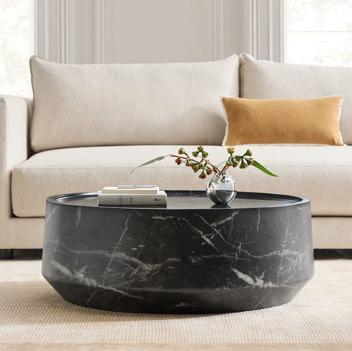 Drum Coffee Table with Recessed Top and Tapered Bottom