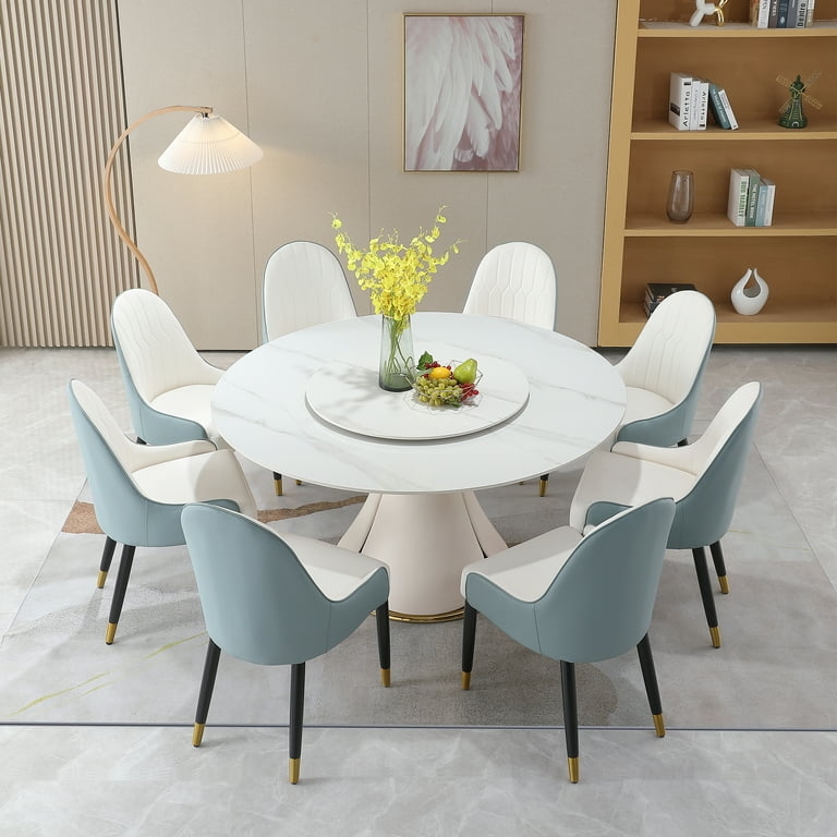Dusty Blue Dining Set with Two Tone Upholstery and Gold Tips