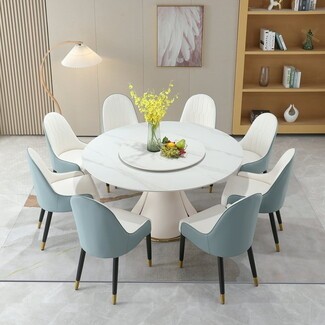 Dusty Blue Dining Set with Two Tone Upholstery and Gold Tips