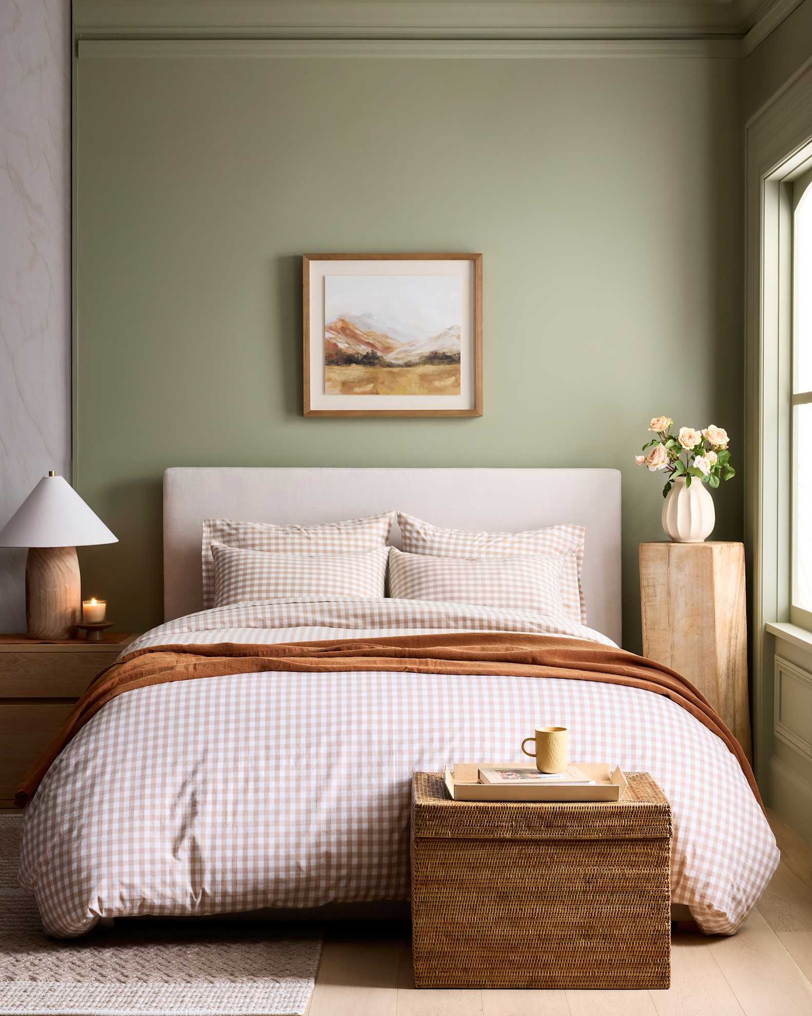 Duvet Cover | Beige Gingham Rust Throw Sage Walls