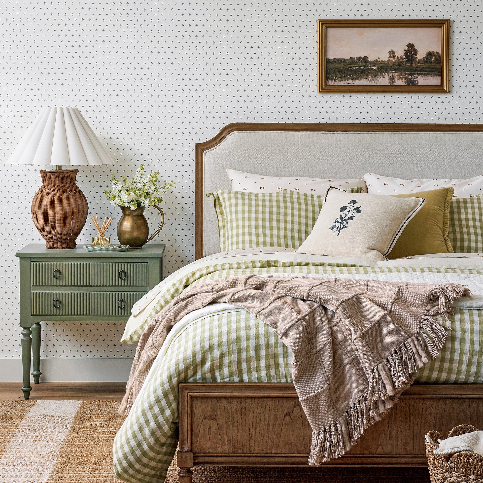Duvet Cover | Sage Gingham Reeded Drawer Nightstand