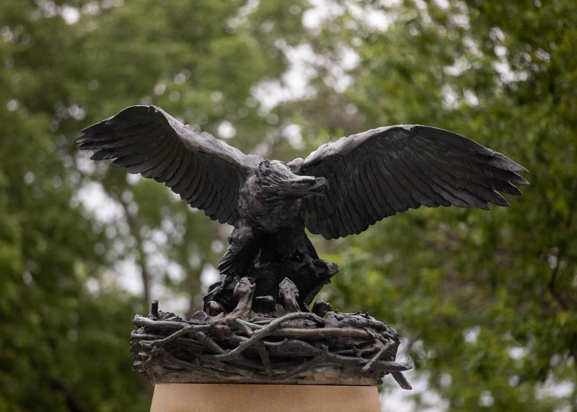 Eagle Sculpture Outdoor Bird Monument Twig Nest Bird Chicks