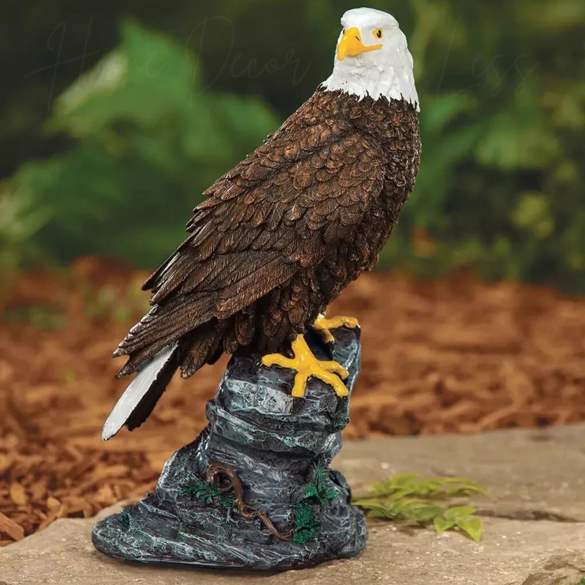 Eagle Statue Rustic Bald Eagle Figurine Rock Base Moss Accents