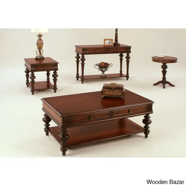 End Table Traditional Mahogany Finish with Carved Apron