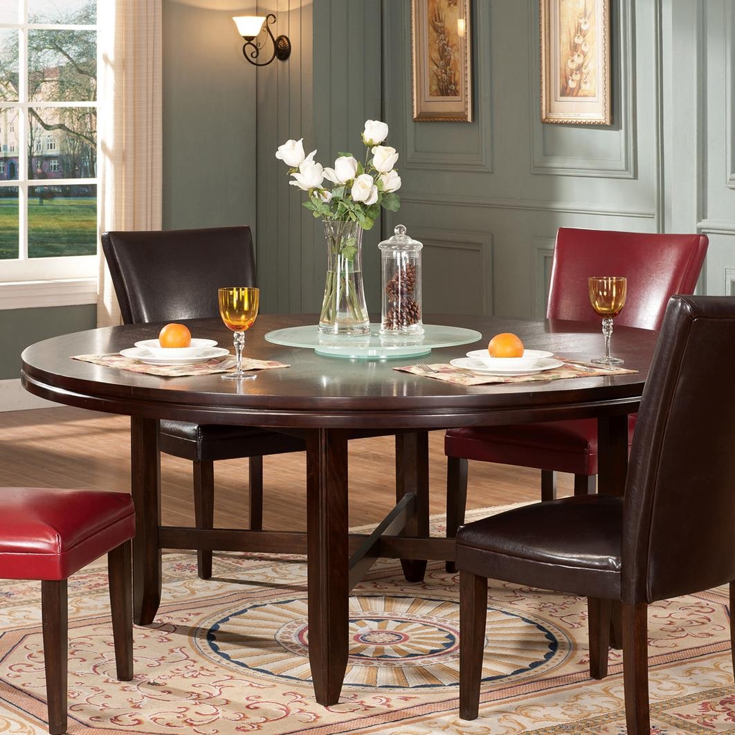 Espresso Round Dining Table with X-Base Support and Lazy Susan