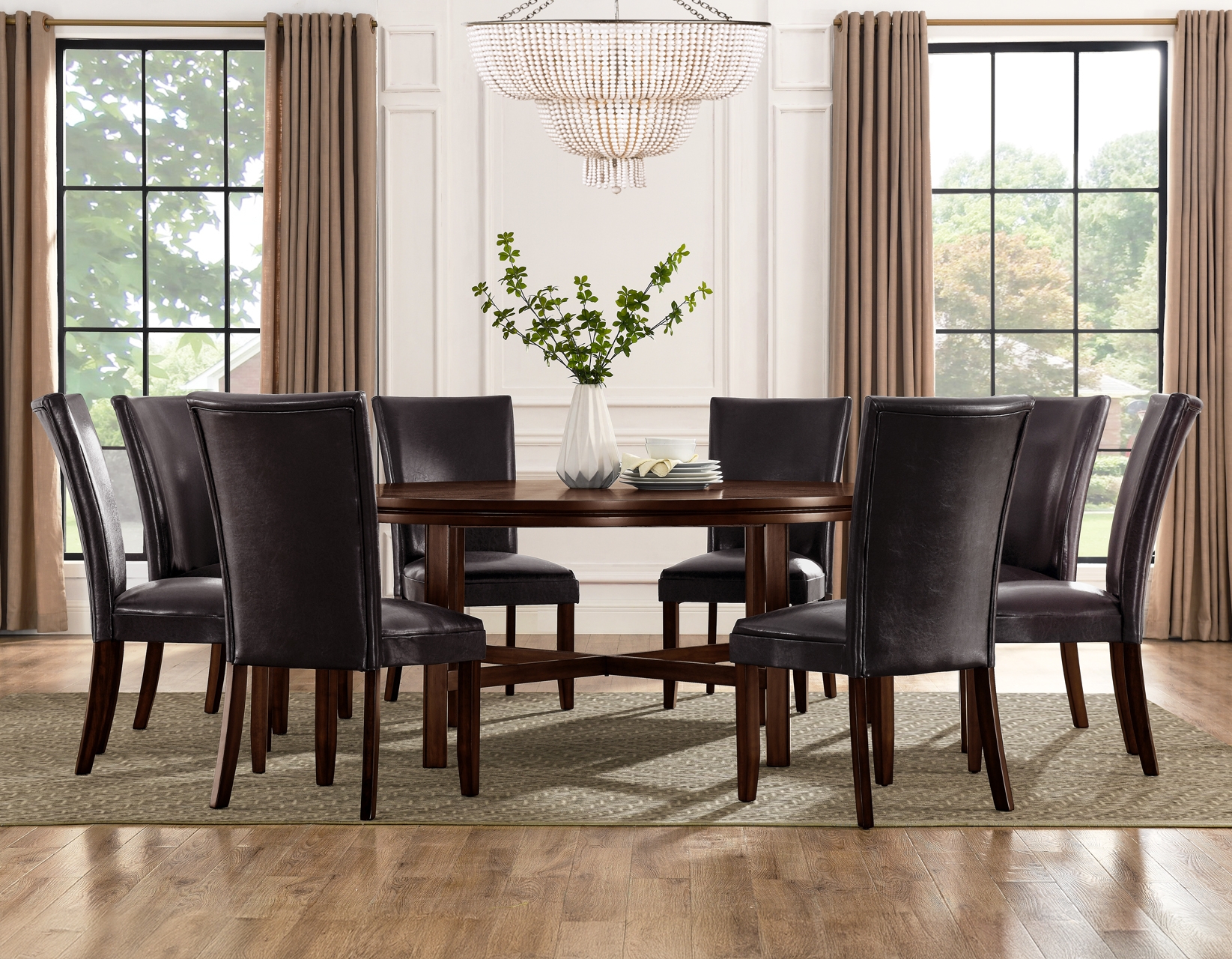 Espresso Wood Round Dining Table 72 Inch with Transitional X-Base.