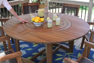 Eucalyptus Wood Dining Table with Radial Slat Pattern for Deck