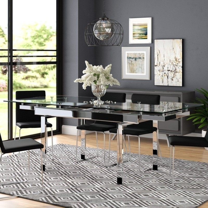 Extendable Dining Table: Polished Chrome modern glass table