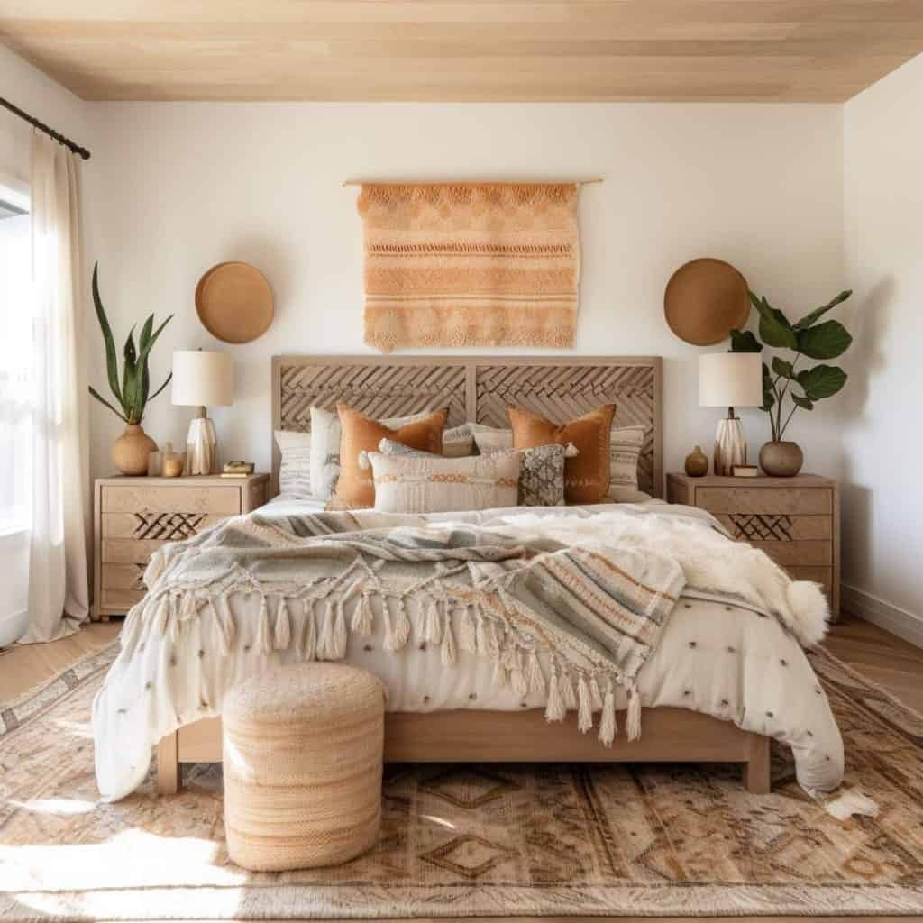 Farmhouse Bedroom Set: Herringbone Headboard, Carved Wood