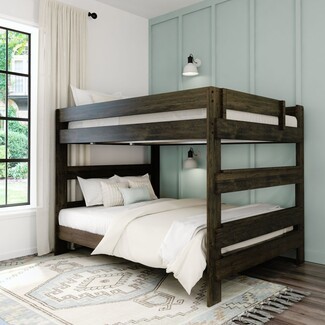 Farmhouse Bunk Bed in Matte Pecan Finish, Queen over Queen
