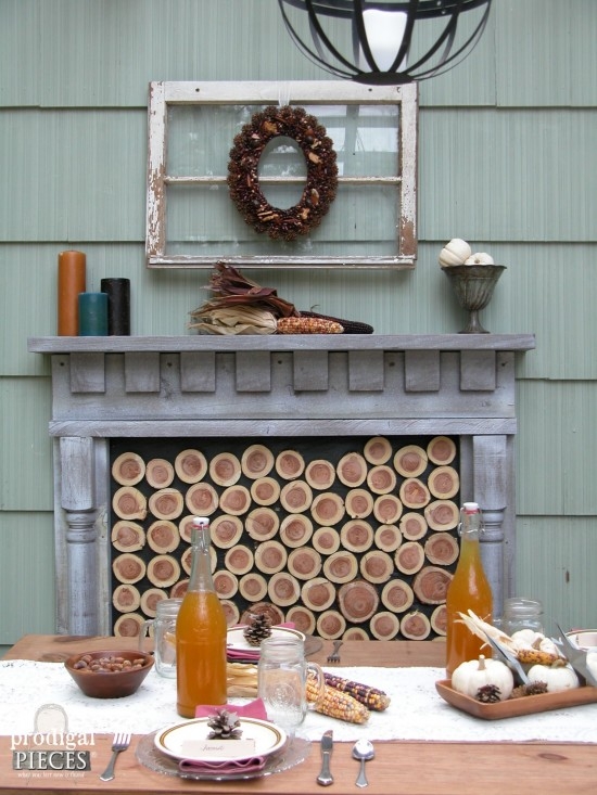 Faux Fireplace: Log Slice Fireplace Insert Farmhouse