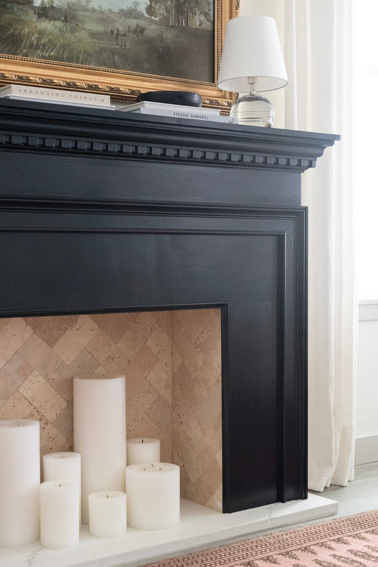 Faux Mantle: Matte Black Faux Fireplace Dentil Trim
