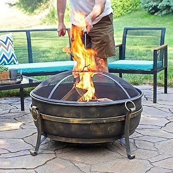 Fire Pit 34 Inch Diameter Distressed Bronze Spark Screen