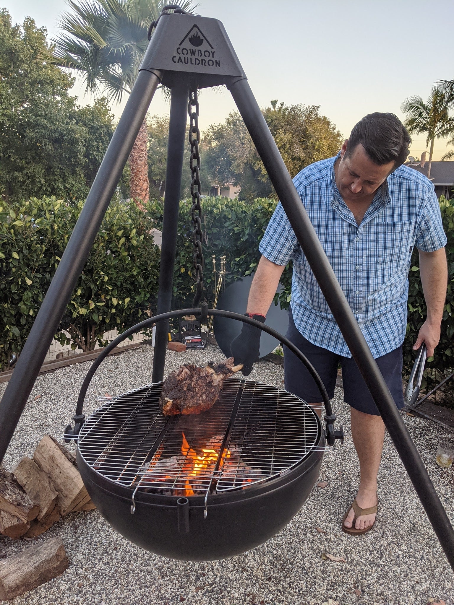 Fire Pit Grill Chain Mount Suspended Bowl Outdoor Station