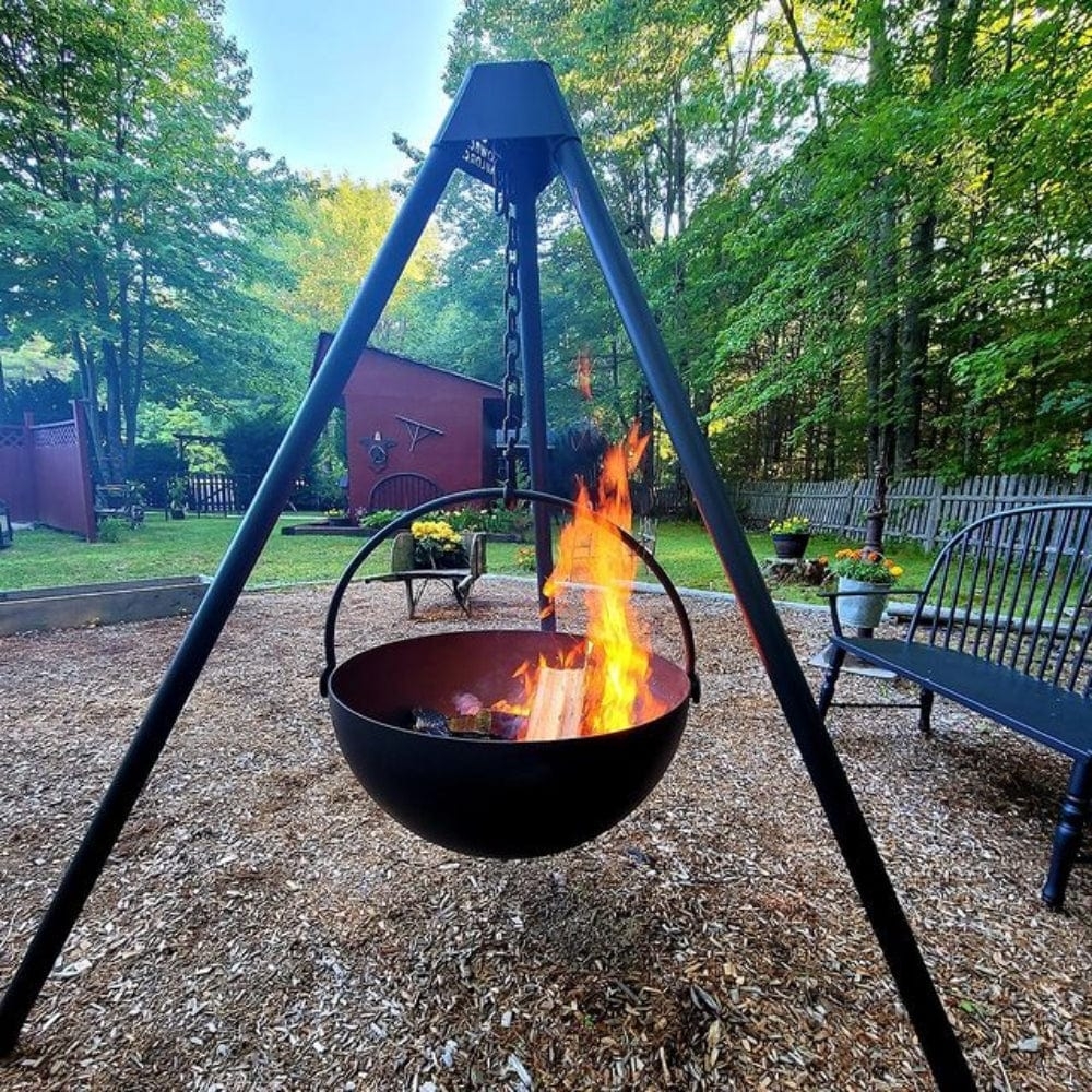 Fire Pit Grill Curved Handle Hanging Cauldron Stand Grill