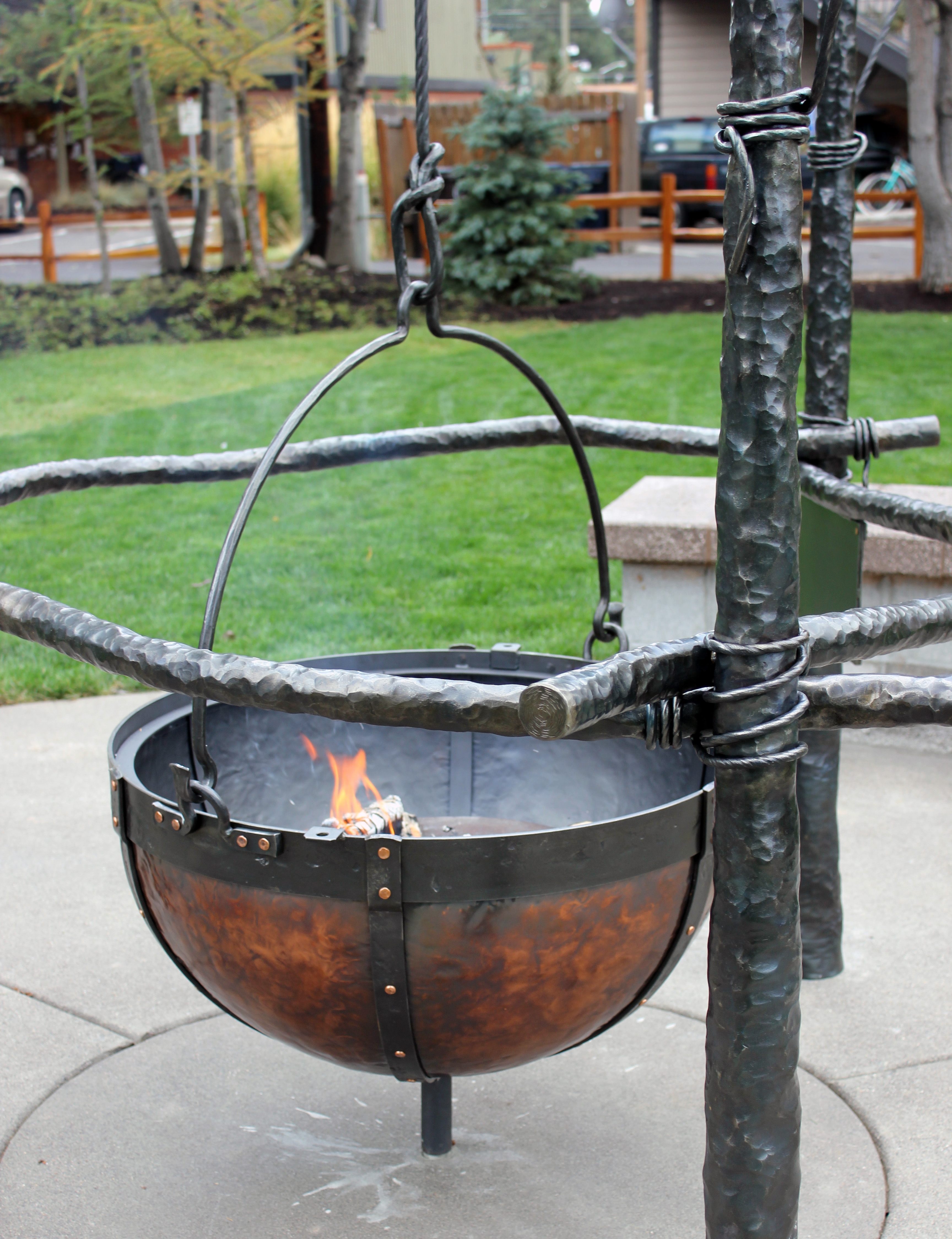 Fire Pit Hammered Metal Texture Riveted Copper Bowl