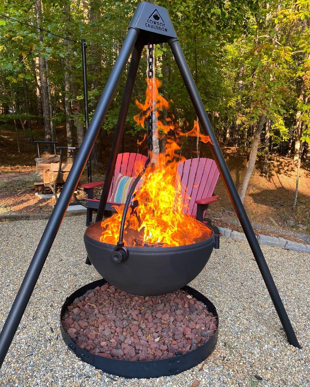 Fire Pit Lava Rock Base Hanging Cauldron Tripod Support