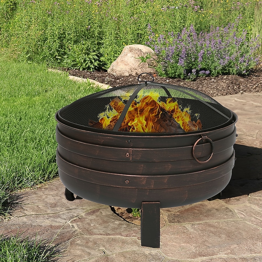 Fire Pit Mesh Lid Antique Bronze Finish Cauldron Shape