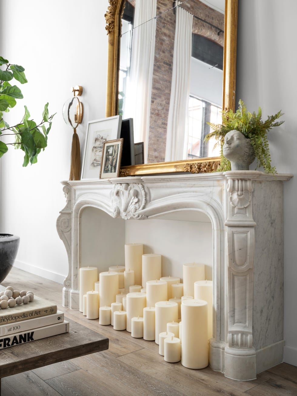 Fireplace Mantel: Ornate Faux Fireplace Candle Display