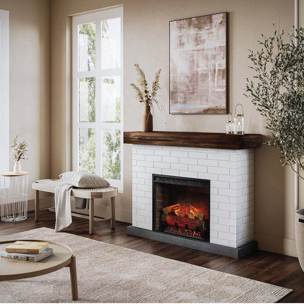 Fireplace Mantel: White Brick Electric Fireplace Design