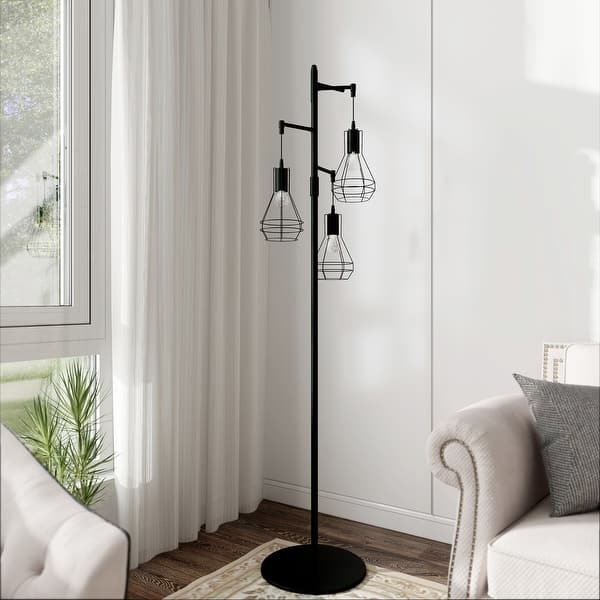 Floor Lamp Featuring Wire Cage Shades and Staggered Arms