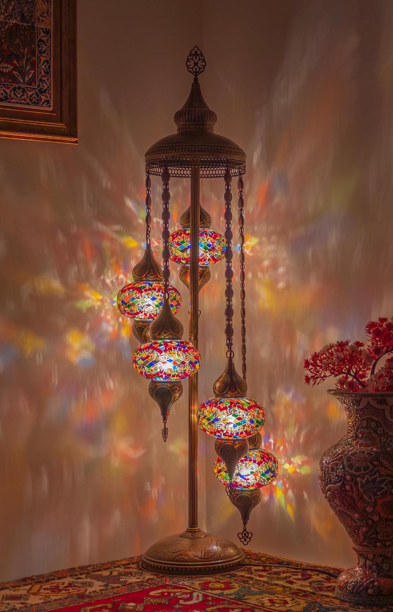 Floor Lamp Five Cascading Pendants Bohemian Mosaic