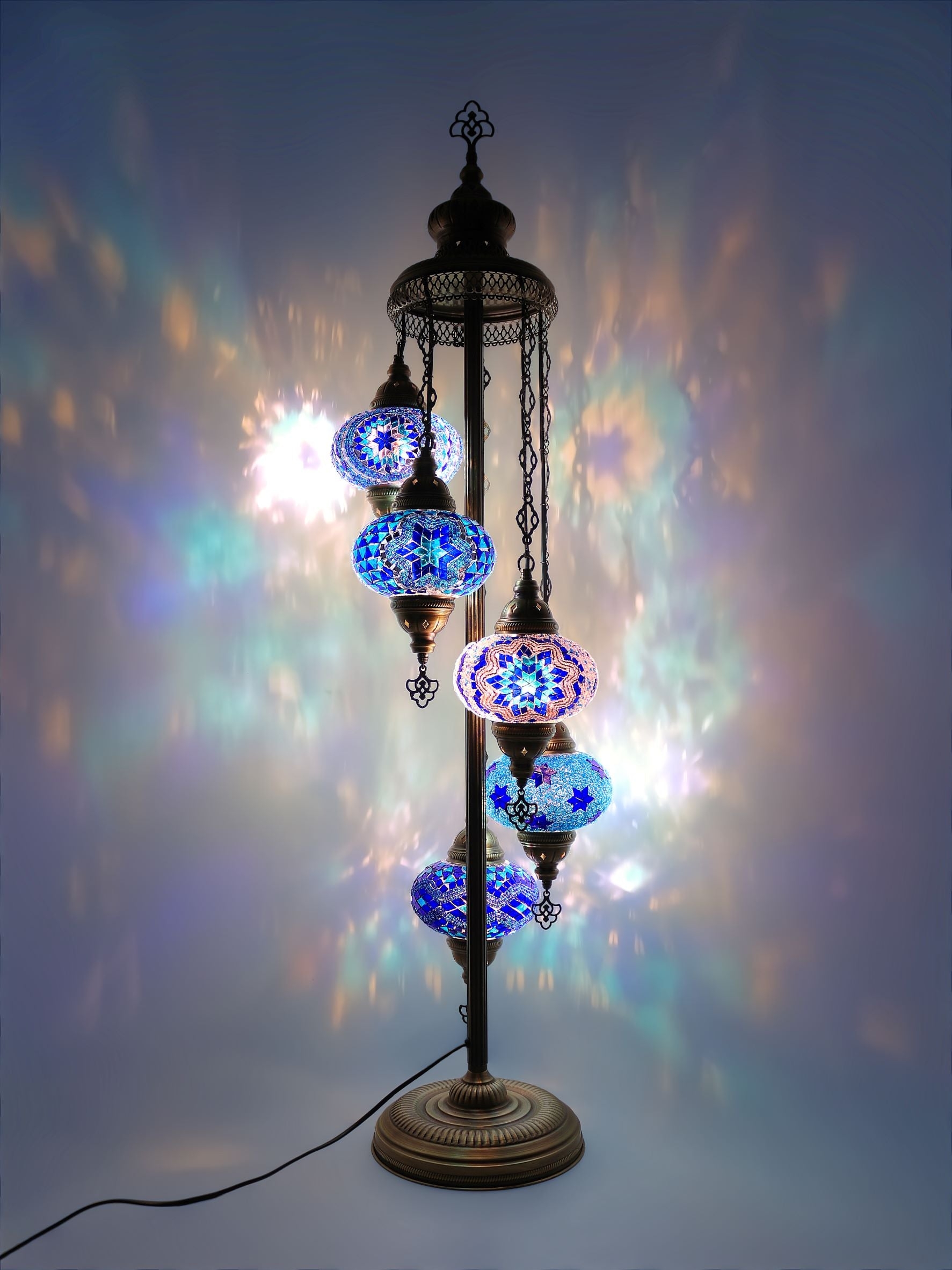 Floor Lamp Five Globes Tiered Pendant Blue Star Mosaic