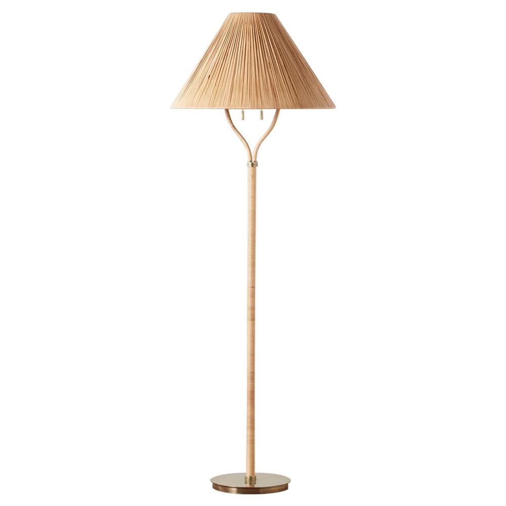 Floor Lamp Rattan Wrapped Stem and Pleated Woven Shade