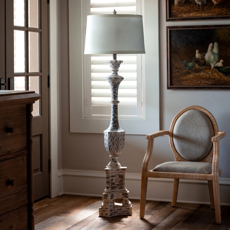 Floor Lamp Using Carved Tiered Base and Antique Styling