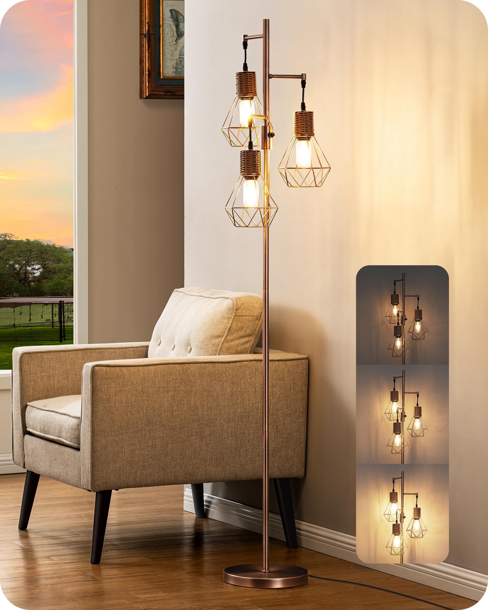 Floor Lamp with Rose Gold Finish and Woven Detailing